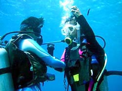 沖縄の青い海でダイビングデビュー